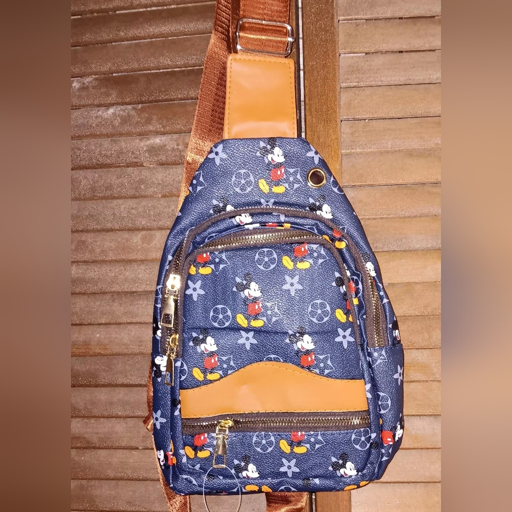 NWT Blue And Tan Crossbody With Mickey Mouse